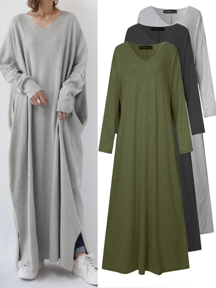 

M-5XL Turkey V Neck Abaya Dress Eid Solid Muslim Hijab Women Dubai Arab A-line Moroccan Kaftan Robe Islamic Cloth