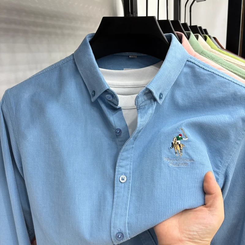 Spring and Autumn New 100% Cotton Long Sleeve Shirt for Men's Business, Leisure, Skin Friendly, Comfortable Collar Shirt Coat