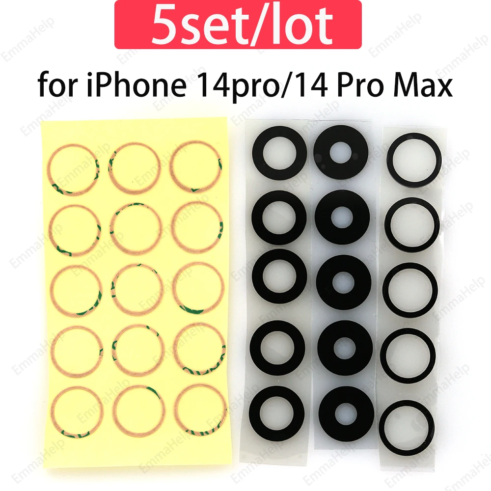 Rear Camera Glass for iPhone 12 Pro Max 13 Mini 14 15 11 X XS 8 7 Plus Camera Lens Cover +Sticker Adhesive Repair 5sets