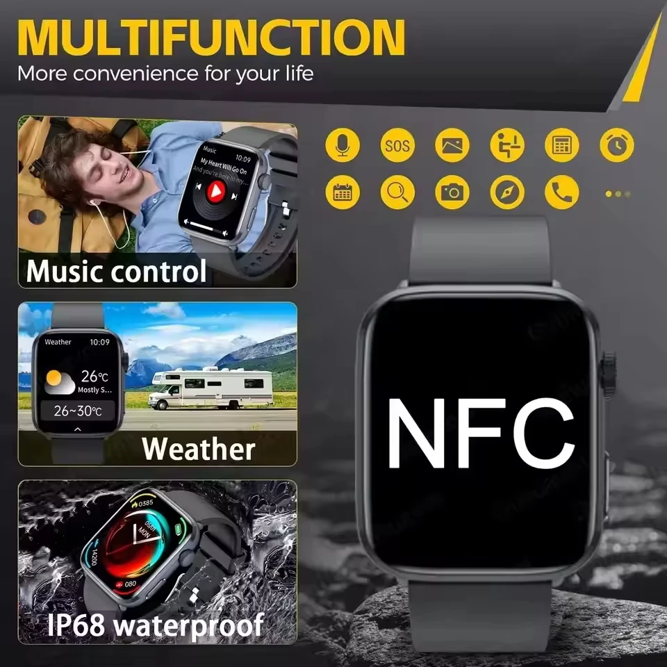 2026 Fashion Man Women New SmartWatch 1.85'' HD AMOLED Screen NFC Bluetooth Call Health Monitor Waterproof Watch For Android iOS 6