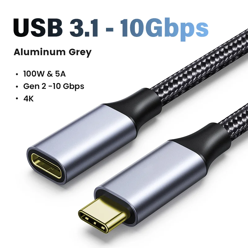 

Удлинительный кабель USB 3.1 Type C PD100W 10 Гбит/с USB C 5A, кабель для быстрой зарядки, удлинитель штекера-гнезда, 4K, удлинитель аудиовидео