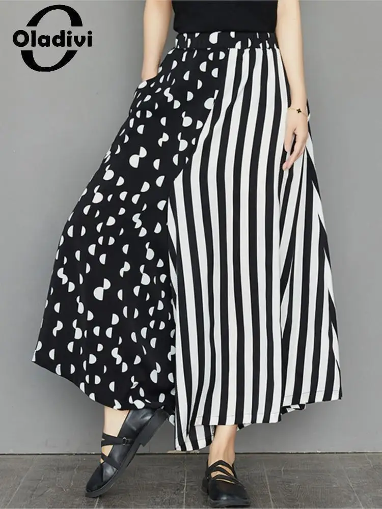 

Oladivi Fashion Polka Dot Print Striped Skort for Women 2022 Summer New Casual Loose Oversized Bottoms Large Size Clothing 820