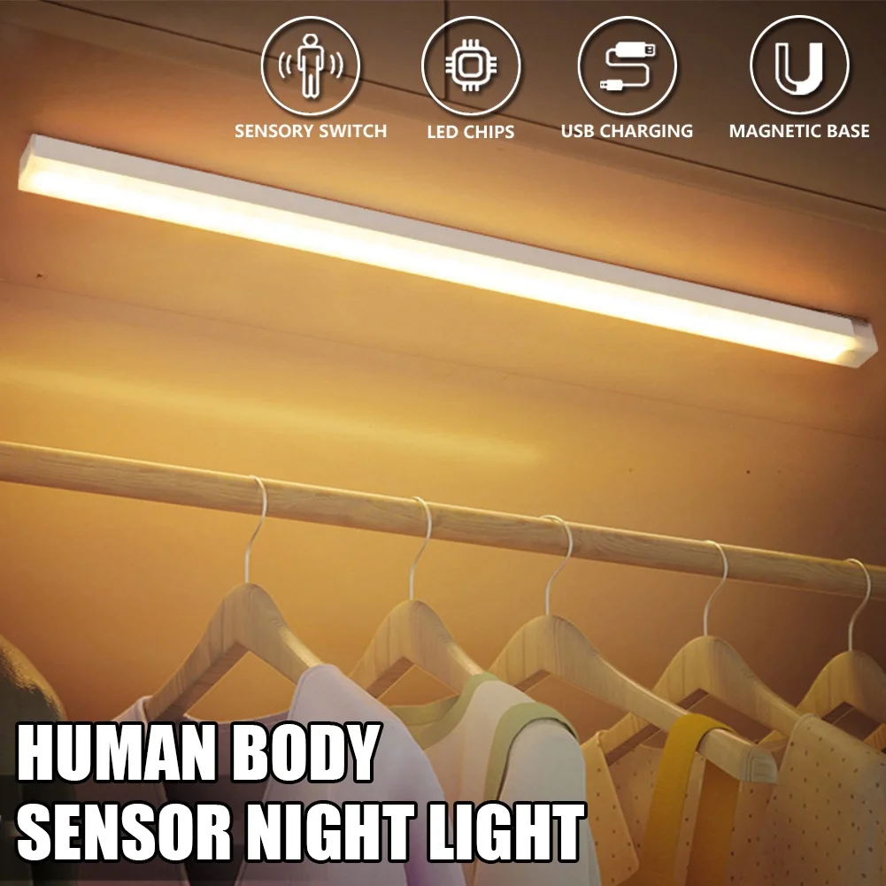 Cabinet Light USB Rechargeable Motion Sensor LED Bar Light Induction Night Light Portable Kitchen Bedside Wardrobe Closet Aisle Kitchen