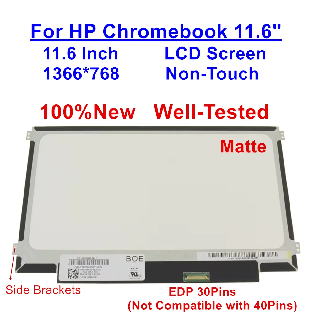 762229-007 11.6" HD 1366*768 30Pins LCD LED Panel Side  Brackets Non-Touch Display Screen Replacement NT116WHM-N21 B116XTN02.3