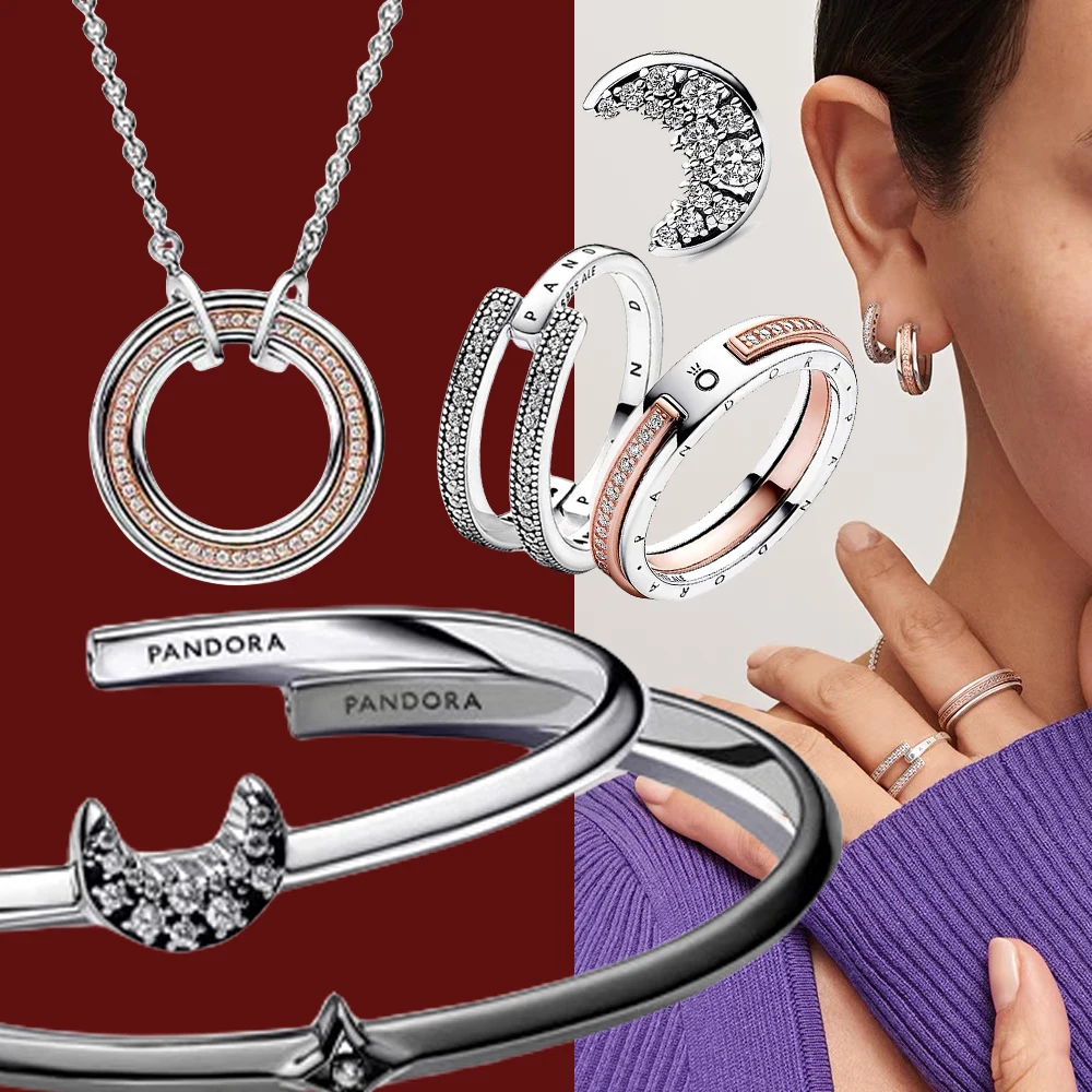 

Bestselling 925 Sterling Silver New Two tone Logo Bracelet Suitable for Original Pandora Ladies DIY Luxury Open Bracelet Gift