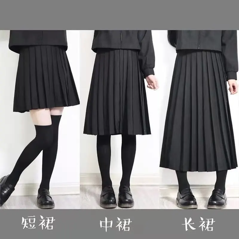 Elastic Waist Japanese Student Girls School Uniform Solid Color JK Suit Pleated Skirt Short/Middle/Long High School Girl Skirt