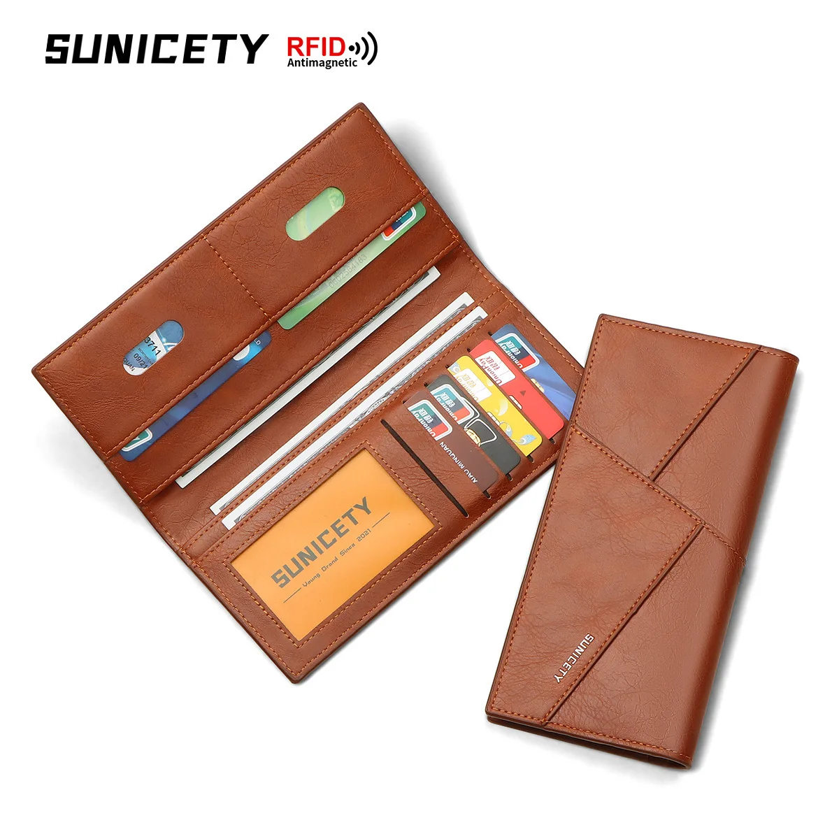 

Anti-theft Brush Men's Wallet Multifunctional Soft Leather Card Wallet Men Long Thin Purses New Style Splicing Bifold