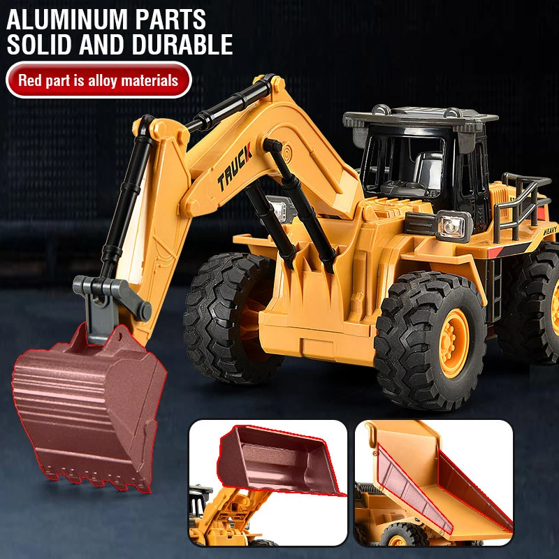 2.4G Alloy Remote Control Dump Truck Excavator Bulldozer Engineering Vehicle 9 Channels RC Trucks Model Children's Toy Kids Gift
