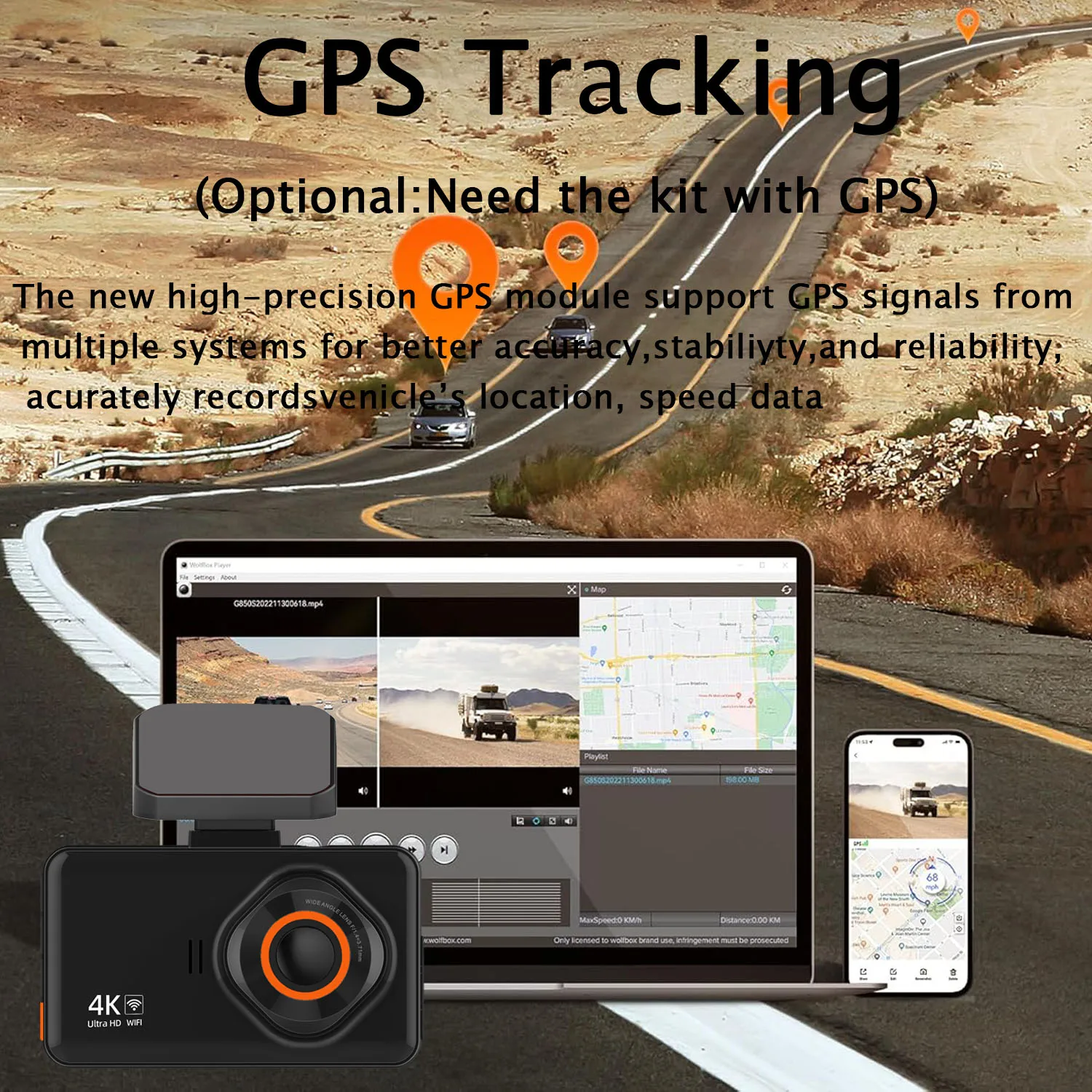 Dual Lens 4K+2.5K Dash Cam Recording Car Camera DVR WDR Night Vision Video Recorder Built In WiFi GPS Black Box Rear View Camera