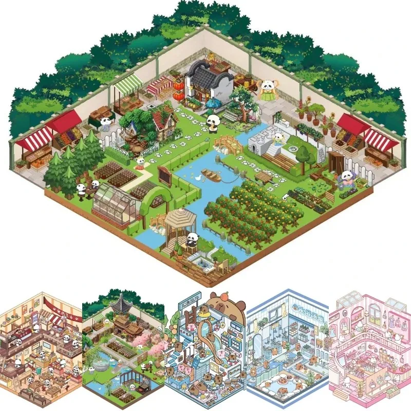 Baby Cartoon Animal Landscape Korean Stickers Miniature Scene PET Decompression Play House Game Store Decoration Stress Relief