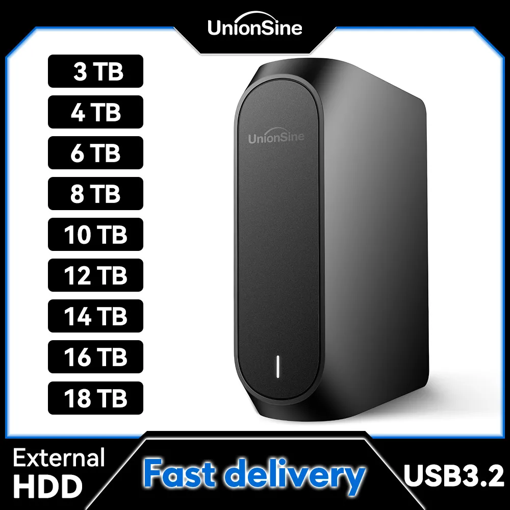 UnionSine-Disco Rígido Externo, Compatível com PC, Área de Trabalho, Laptop, Mac, Xbox One, PS4, TV, USB, 3,5 