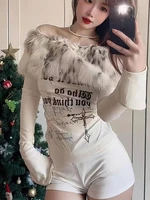 T-shirt manches longues femme, haut à épaules dénudées, Vintage, basique, blanc, Y2k, automne-hiver, années 2000 3