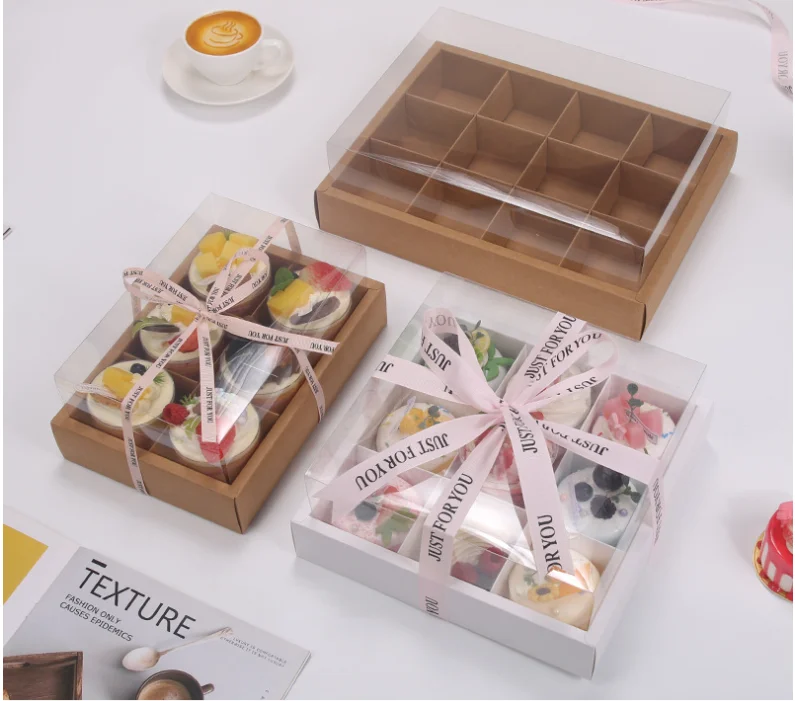 6/9/12 Grid Kraft Paper Cupcake Boxes with Clear Window, Muffin and Pastry Packaging Ca... - SKU KPGB0916 - UGI Packaging