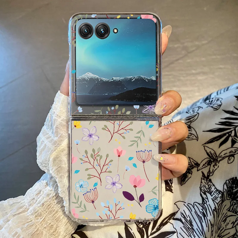 Colorful Flower Pattern Clear Shockproof Folding Phone Case