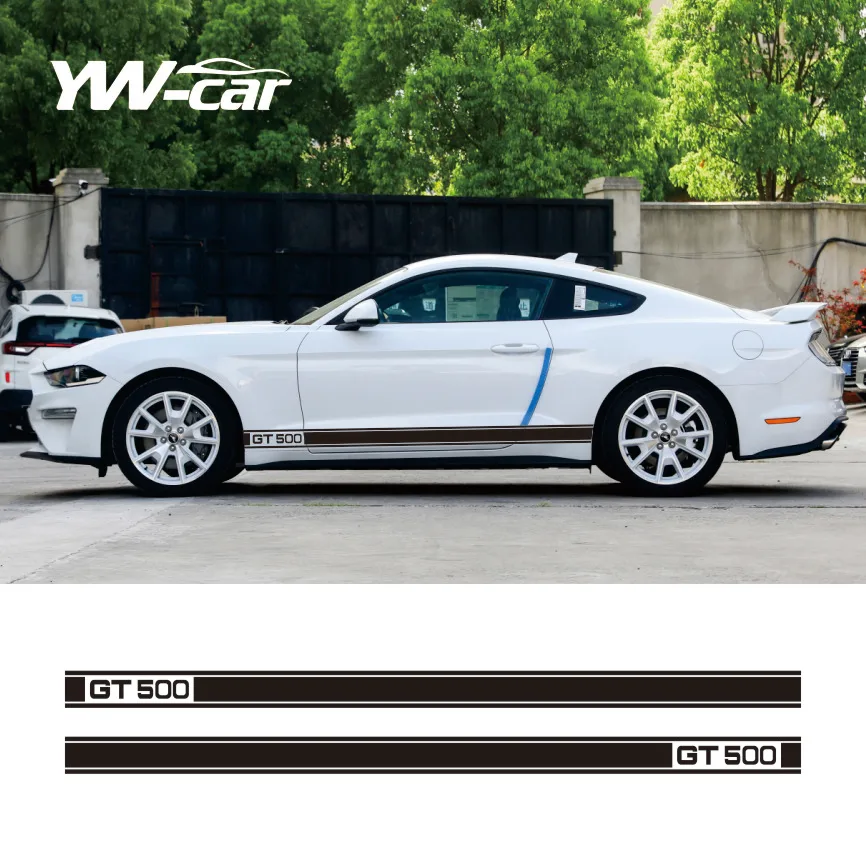 

2PCS Car Door Side Skirt Long Stripe Stickers For Ford Mustang Shelby GT500 Vinyl Decals Graphic Tuning Auto Accessories