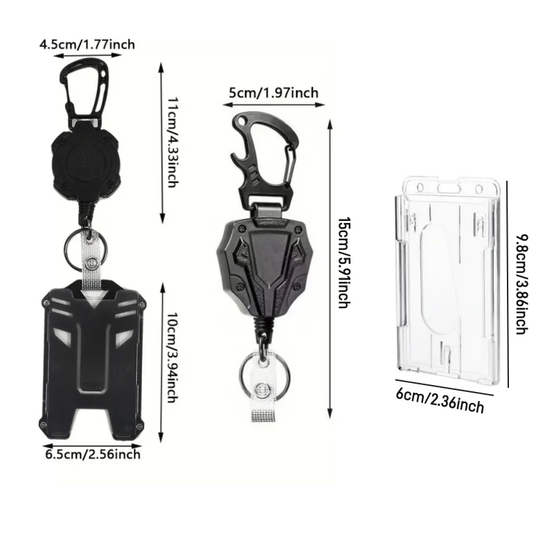 Einziehbare Abdeckung Duty Pull Reel Karabiner Schlüsselanhänger Starke Stahldrahtseil Schnalle Feder Schlüsselanhänger Outdoor Sportliches Schlüsselanhänger-Werkzeug – Detail 1