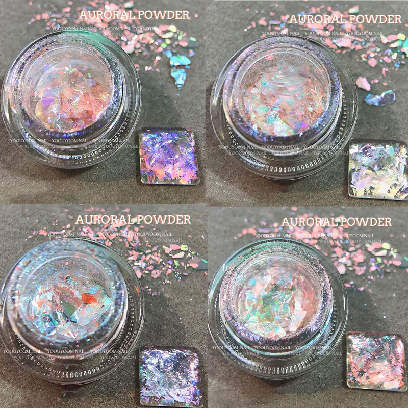 1Jar Aurora Ice Crystal Opal Powder Nail Glitter Flakes Sirena Chrome Powder Riflettente Ice Snow Nails Flakes Gel Polish Parts