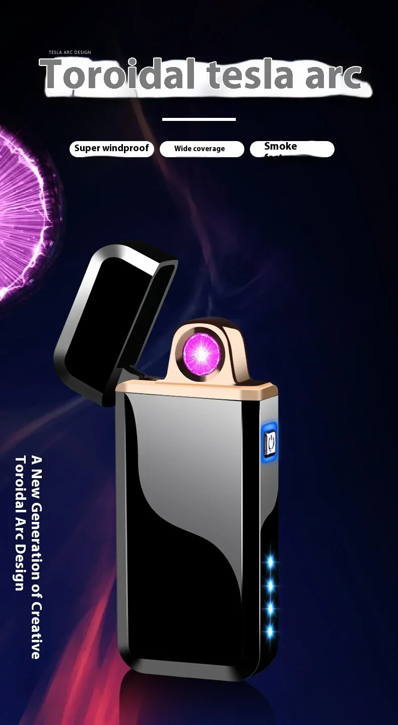 Description Picture 2 of itemNew Laser Induction Electric Double Arc USB Lighter Outdoor Windproof Metal Pulse Plasma Lighter LED Power Display Men's Gift