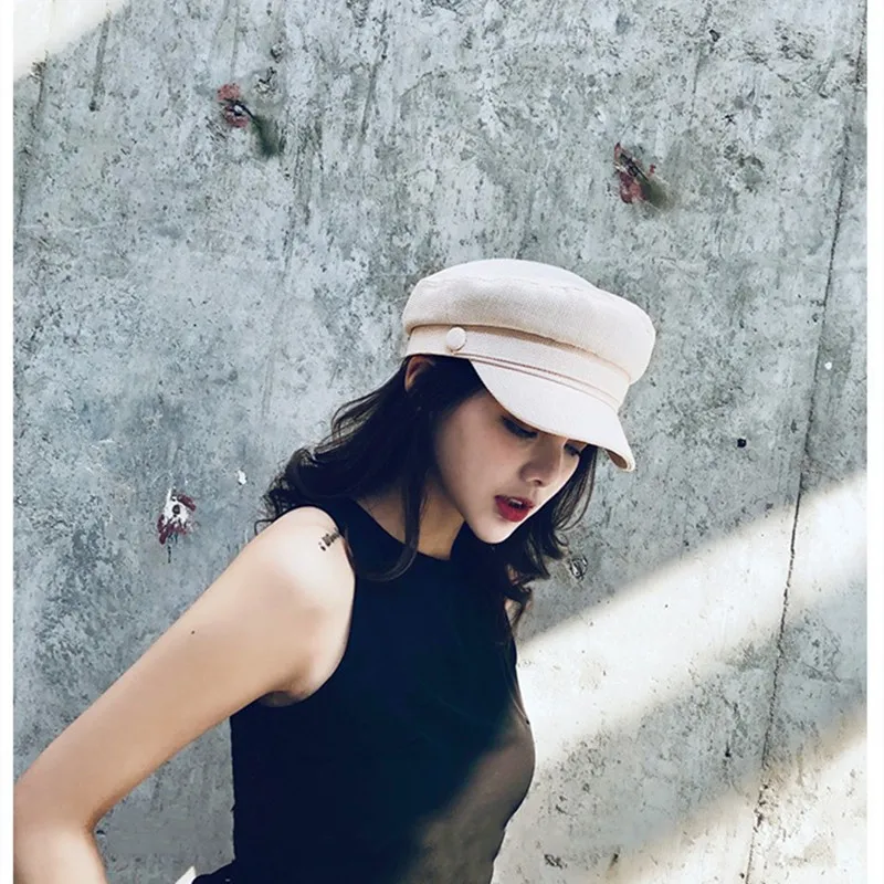 Ladies Female Retro Casual Flat Military Cap Cotton Linen Newspaper Boy Hat Ladies Octagonal Flat Cap Sun Hat