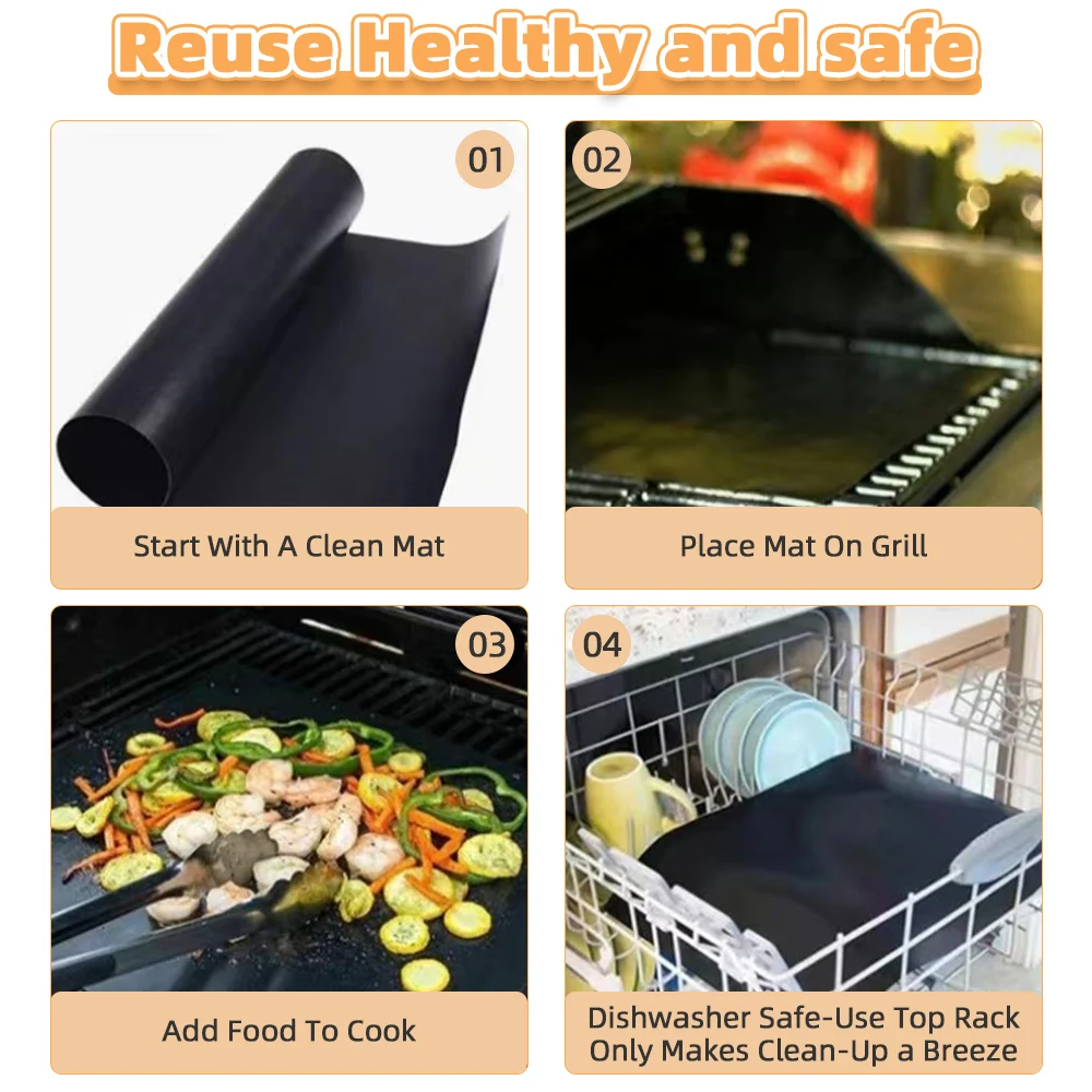 BBQ Grill Mat 2Pcs Reusable Non-stick Outdoor Kitchen Baking Cooking Plate Party Accessories