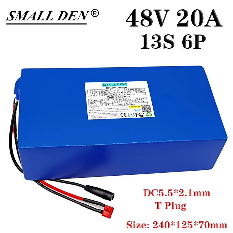48V 20A 18650 lithium battery pack 13S6P built in 25A balanced BMS