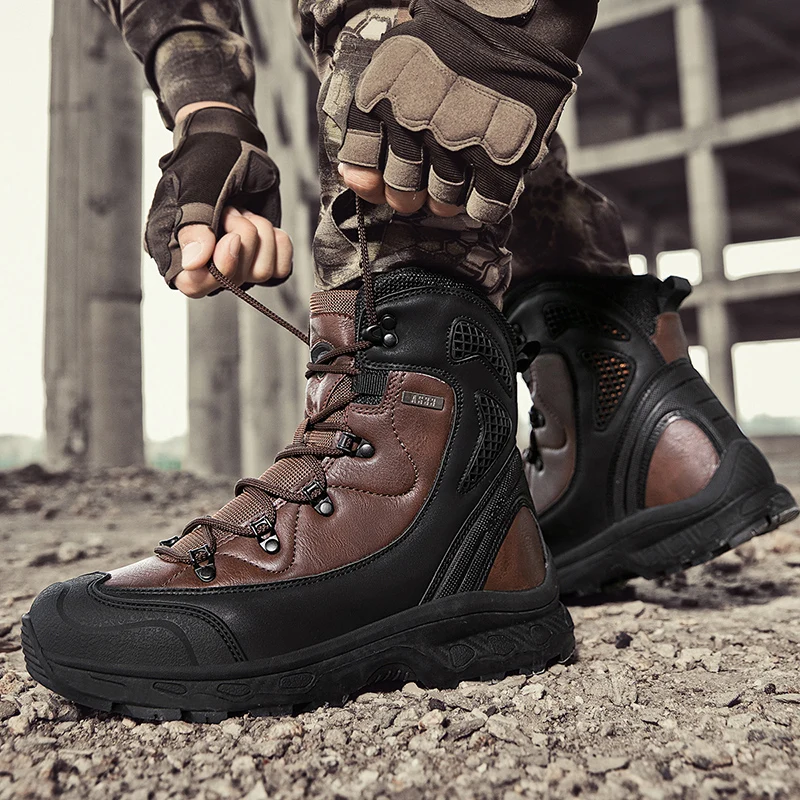Herren wasserdichte Desert Taktische Stiefel aus Leder, rutschfeste Arbeitssicherheitsschuhe, atmungsaktiv, rutschfest, für Jagd, Wandern, Arbeitsstiefel – Detail 20