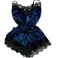 Ensemble pyjama d'été en dentelle et soie pour femmes, vêtements de nuit, Lingerie Sexy, haut et short, confortable et décontracté 4