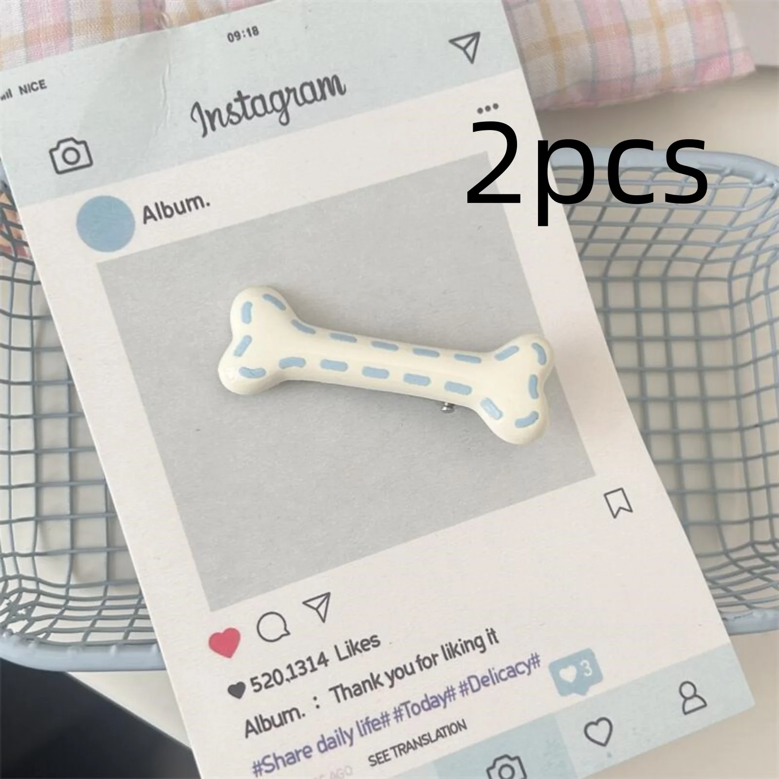 2PCS Cute Bone - Shaped Hair Clips, Blue & White Kawaii Hair Accessories, Perfect for Daily Styling
