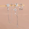 Ensemble de 3 paires de boucles d'oreilles de luxe pour femmes, motif fleur, papillon, chaîne à pampilles, en zircon, avec clips d'oreille sans perçage, bijoux de style urbain