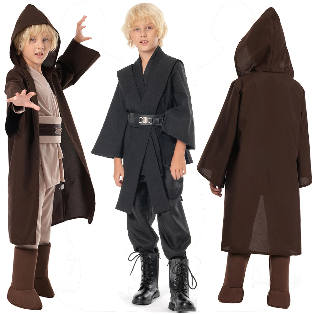 Kids Boys Anakin Fantasy Obi Wan Cosplay Movie Space Battle Knight Disguise Costume Cloak Child Cosplay Roleplay Fantasia Outfit Kids Cosplay Costume