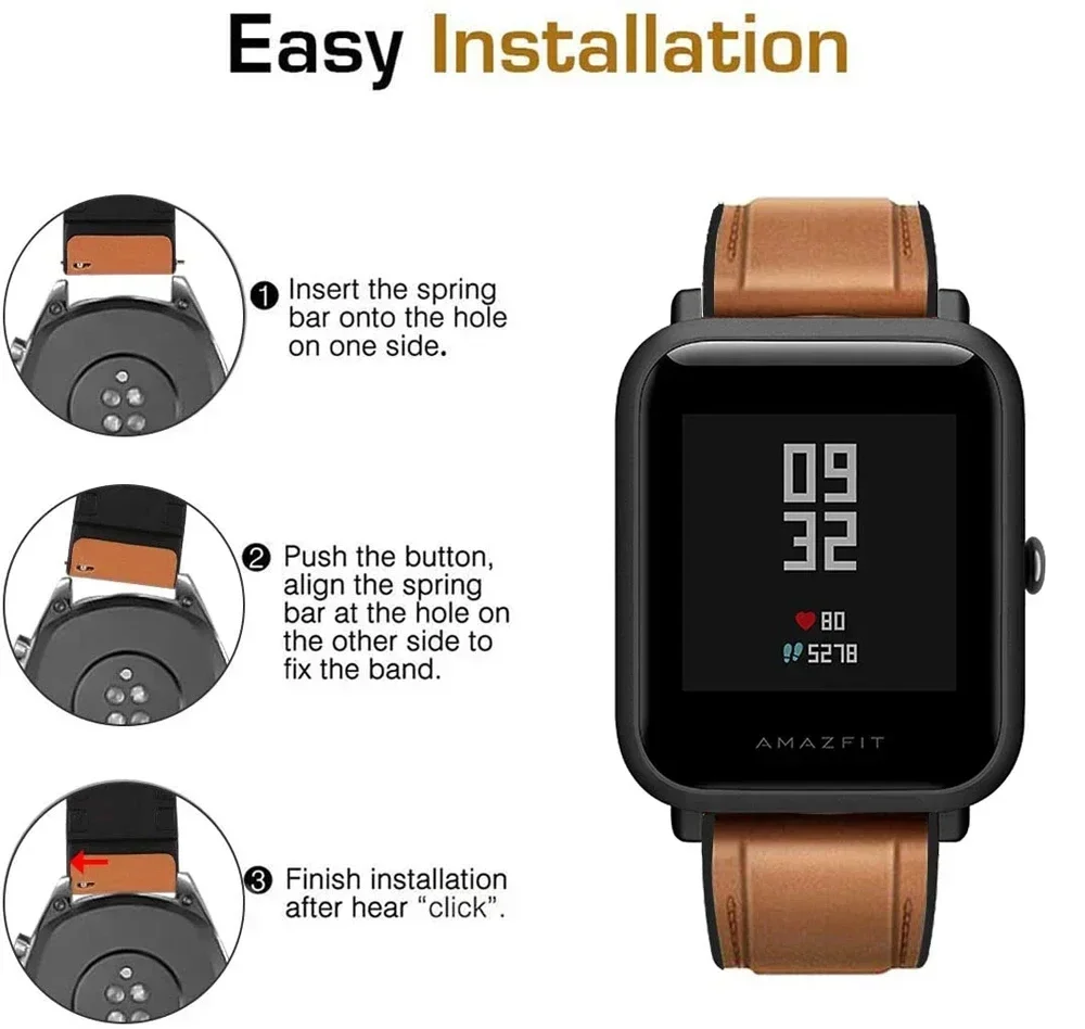 Premium 22mm Leather Silicone Watch Band - Compatible Replacement Bracelet Correa