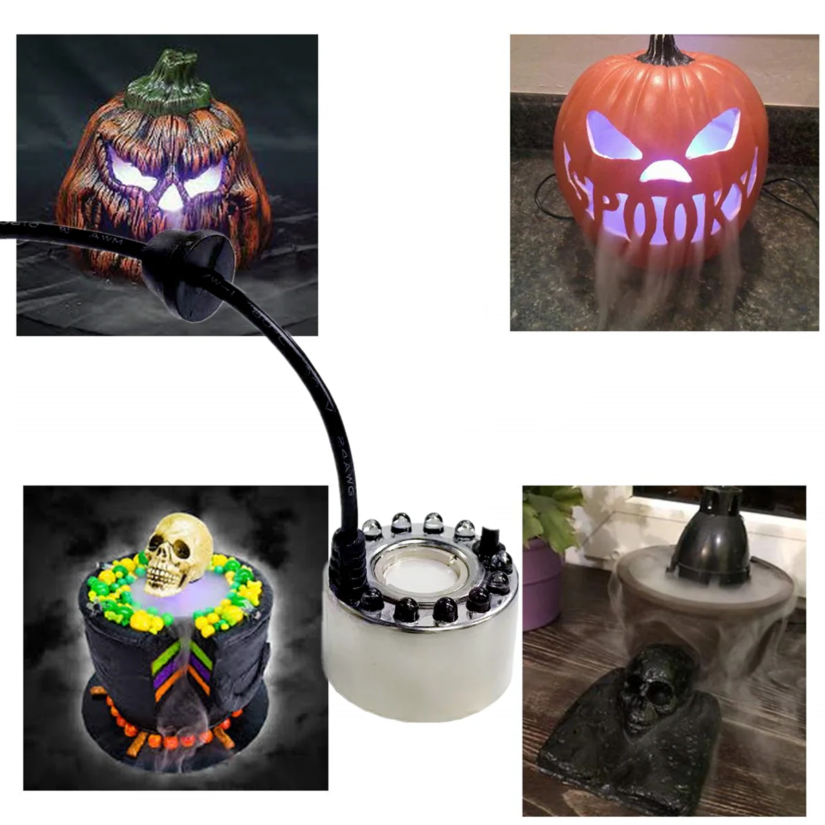 DC24V RGB Ultraschall Nebelmaschine Mit Kessel – Halloween Dekoration Für Drinnen & Draußen, Inkl. 20cm Hexenkessel
