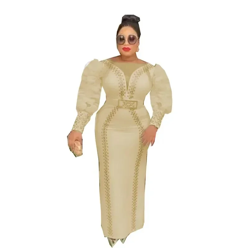 2025 African Dresses For Women Diamonds Femme Dashiki Abaya Maxi Dress Africa Clothes Dashiki Ankara Embroidered Flares Dresses 5