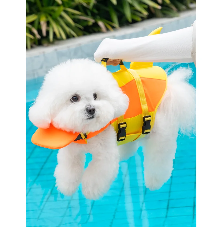 강아지 구명조끼, 귀여운 상어 모양 수영/보트용 구명조끼, 뛰어난 부력과 구조 손잡이, 조절 가능한 플로팅 기능
