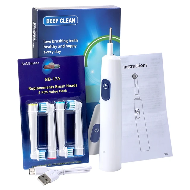 Smart Rotating Timing Electric Toothbrush, Rechargeable Rotary Toothbrush with 4 Heads, 5 Modes Setting Teeth Whitening Oral 1