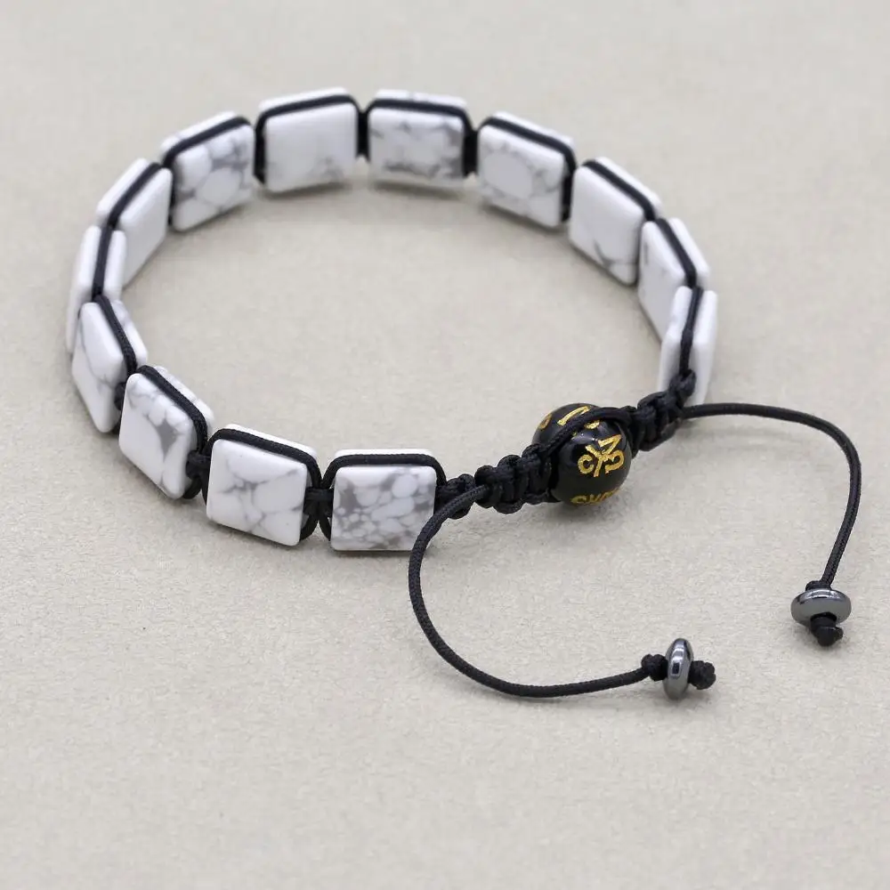 White Turquoise Stone Hematite Buddha Mantra Beads Handmade Braided Bracelets Yoga Healing Lucky Charm Bangles Couples Jewelry bangle bracelet beaded bracelet bead bracelet stone bracelet woven bracelets