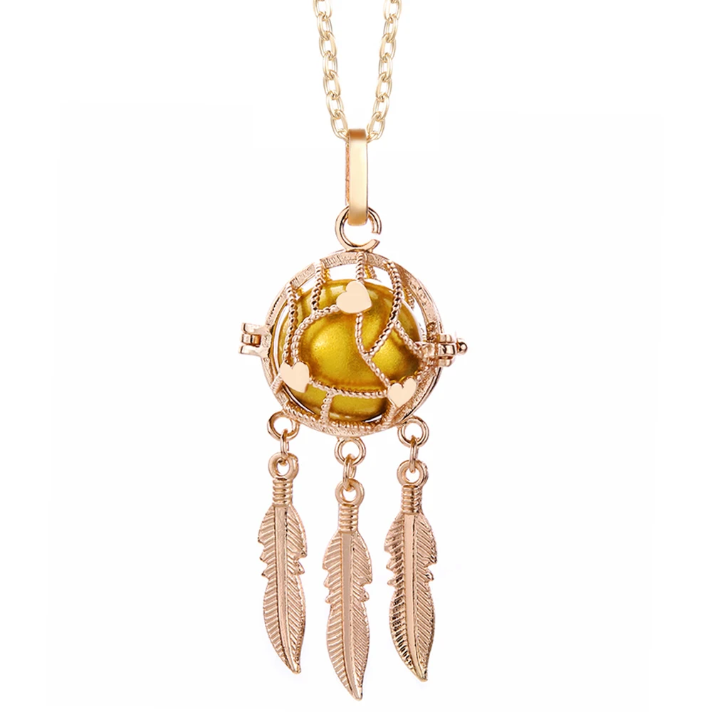 Colorful Feather Tassel Pendant Necklace with Aromatherapy Music Ball and Essential Oil Diffuser Locket