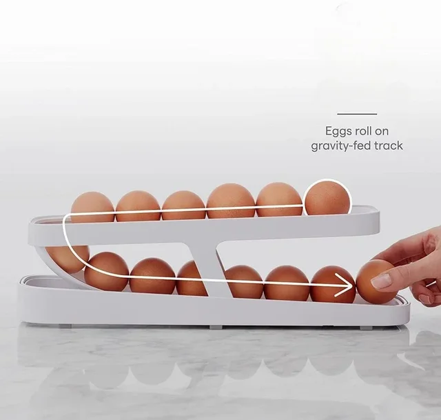 1pc Automatic Scrolling Egg Rack Holder Tray Rolldown Refrigerator Egg Dispenser Kitchen Fridge Storage Box food storage 1