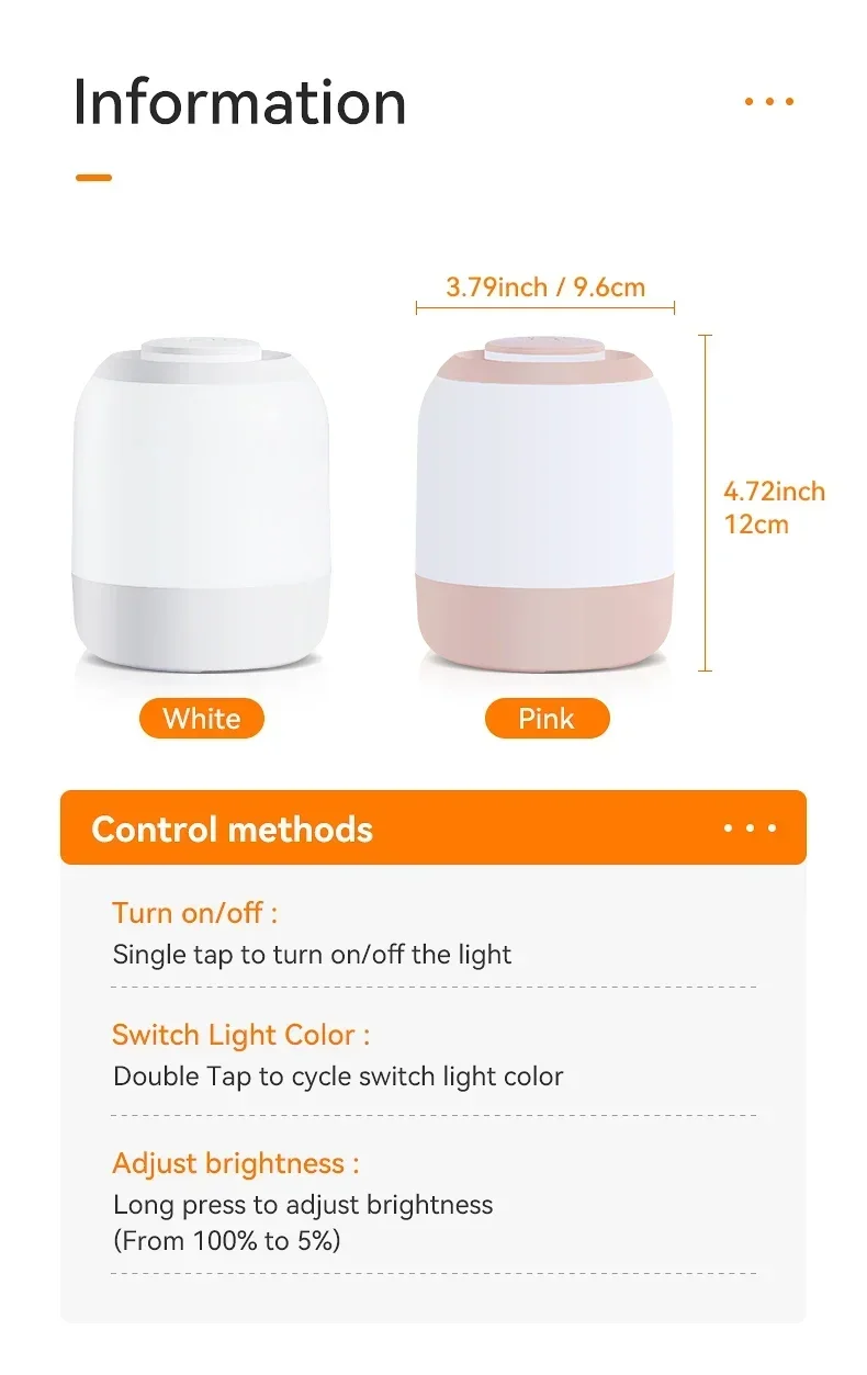 Description Picture 5 of itemLED Night Light Touch Lamp Bedroom Lamp Bedside Lamp Table Lamp with Touch Sensor Portable Desk Lamp Light for Kids Gifts Led