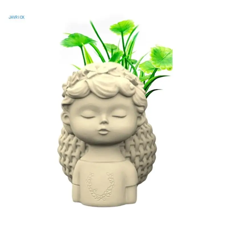 Little Girl Gypsum Flower Pot Silicone Mold Epoxy Resin Casting Mold Succulent Vase Cement Mold Candle Holder Mold