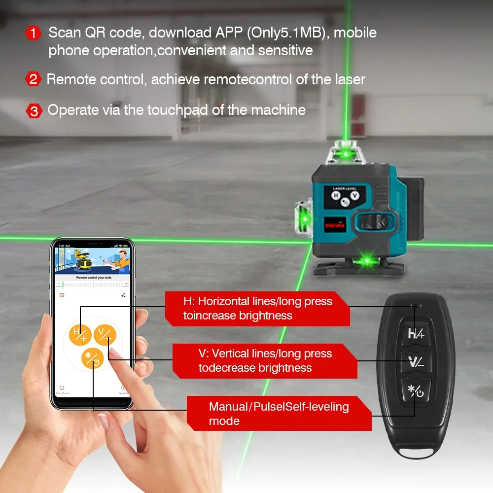 ONEVAN 16 Lines 4D Laser Level Self-Leveling 360 Horizontal And Vertical Cross Super Powerful Green Laser Level With Display laser level