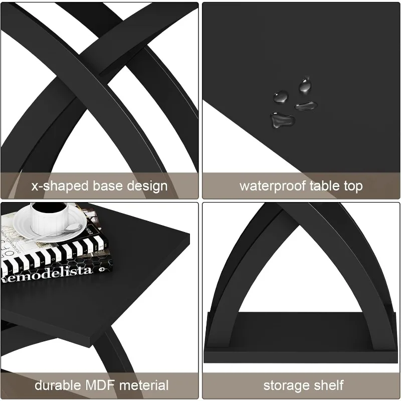 Modern Black Side Table with Storage Shelf