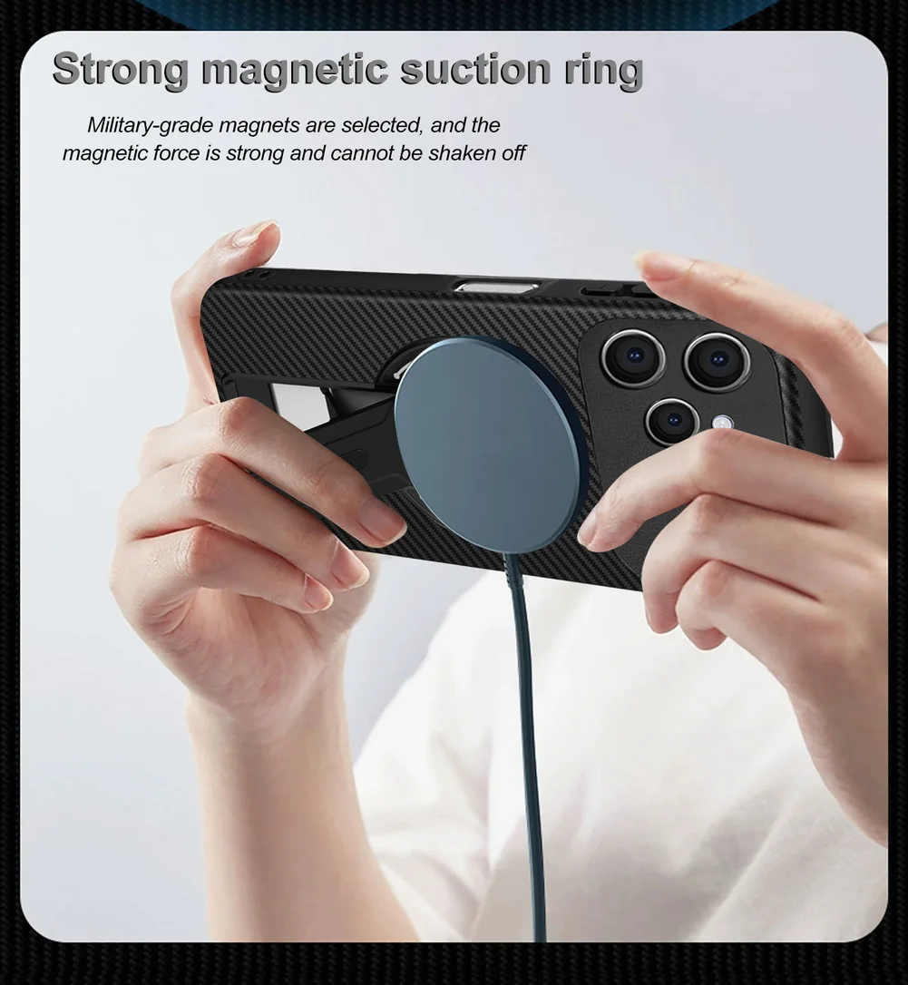 Carbon Fiber Invisible Stand Holder with Built-in Magnetic Ring Case