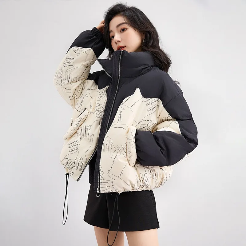 New Women White Duck Down Jacket Winter Coat Female Shifaon Stand Collar Parkas Loose Large Size Outwear Warm Thick Overcoat