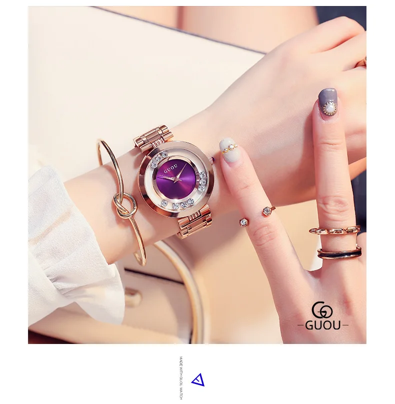 

Fashion GUOU Women's Watches Ladies Watch Luxury Bracelet Watches For Women Rose Gold Rhinestone Clocks Women reloj mujer saat