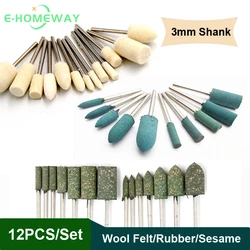 12PCS Rubber Mounted Point Grinding Head for Metal Mould Polishing Rotary Tools Accessary