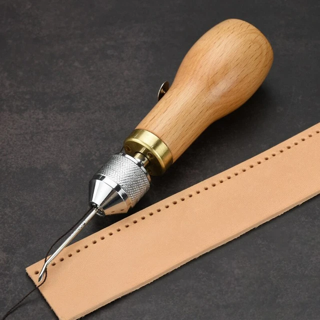 Personalized Sewing Awl, Solid wood handle, leather crafting leather w