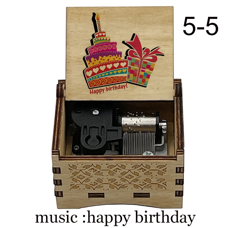 Birthday Present Happy Birthday Wood Music Box Automatic Knob Metal Movement Decorative Ornaments Mascot Decorative Ornaments 6