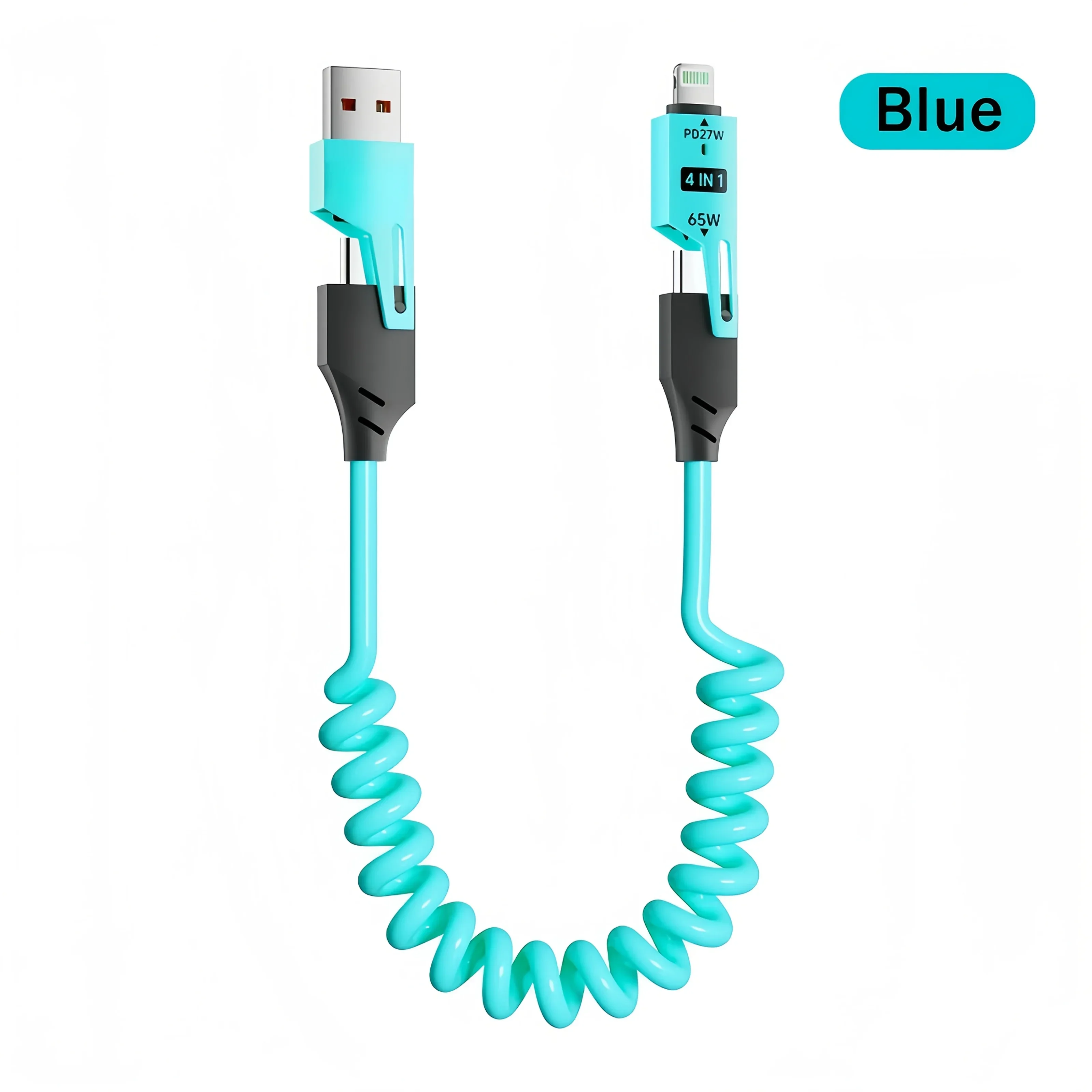 4-in-1 65W Spring Telescopic USB Type C Quick Charger Cable