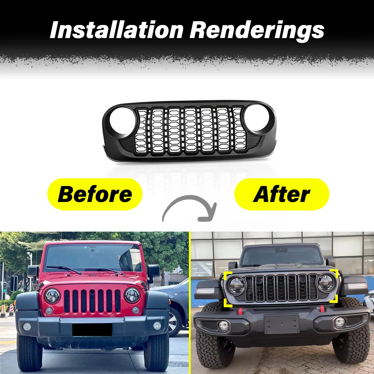 For Jeep Wrangler JK JKU 2007-2015 Lantsun J400 Style Front Bumper Mesh Grille